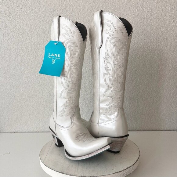 Lane Boots Shoes - Lane SMOKESHOW Pearl White Bridal Cowboy Boots Womens 8.5 Leather Snip Toe Tall